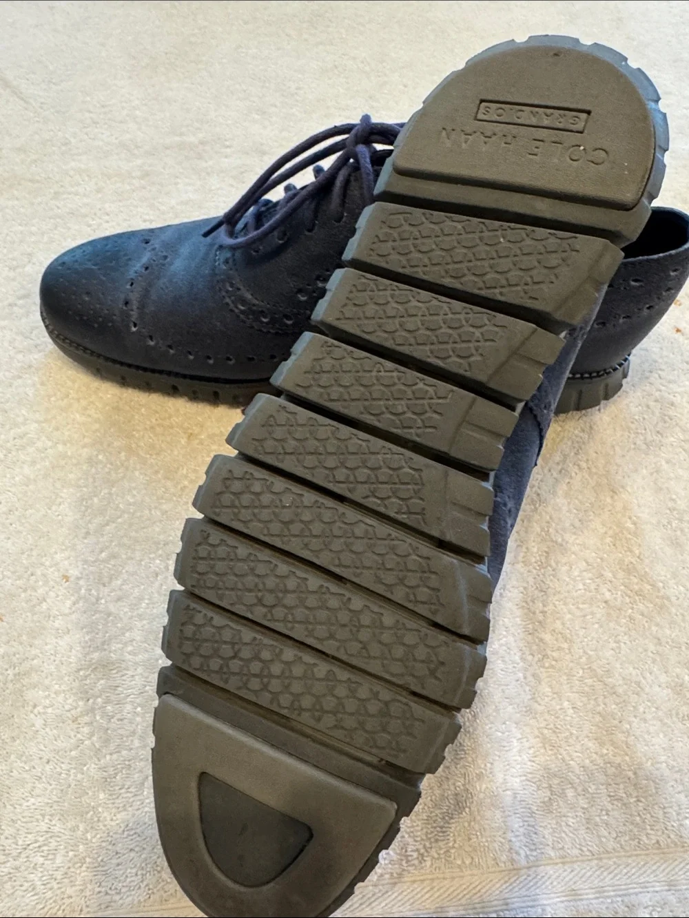 Cole Haan Men's Dark Navy Suede Wingtip Derby Oxfords